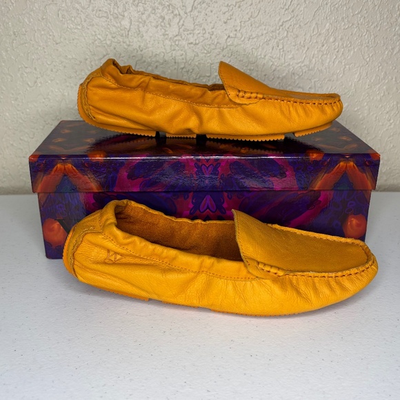Diana Warner Tangerine Orange Leather Foldy Driving Loafer Women's Size 38/7 - Picture 5 of 11
